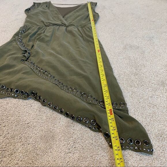 Haute Hippie asymmetrical Military green grommets silk dress Sz M - Picture 10 of 13